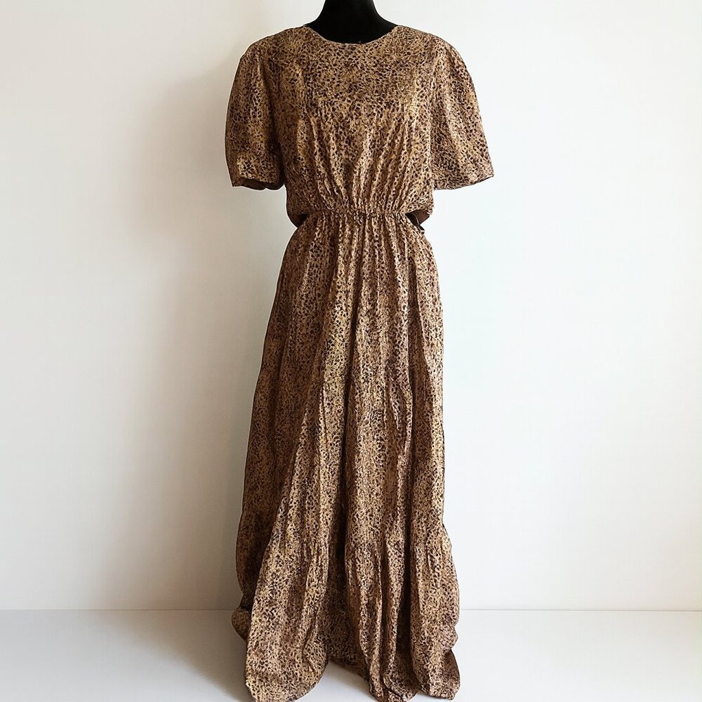 WAYF Plaza Cheetah Cut Out Tiered Women's Maxi Dress Size XS Anthropologie